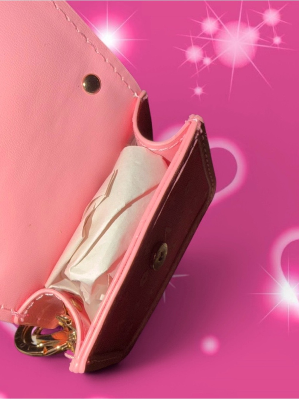 Pink Mini Handbag Keychain with Gold Accent - Picture 2 of 2